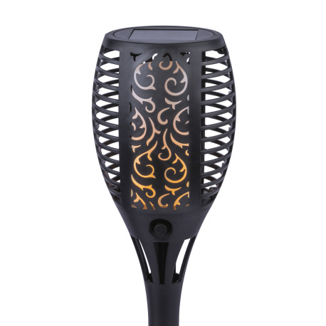 Solárne svietidlo, plast čierny, plast, fakľa, hrot do zeme, blikajúca LED, IP44, vypínač, akumuláto 3