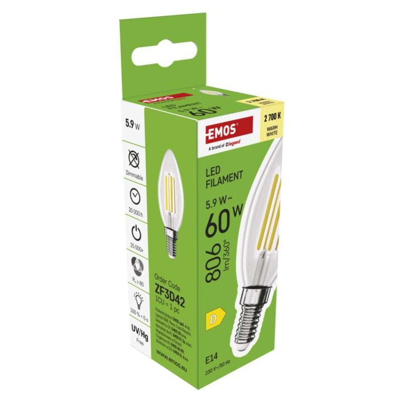LED žiarovka Filament sviečka / E14 / 5,9 W (60 W) / 806 lm / Teplá biela 6