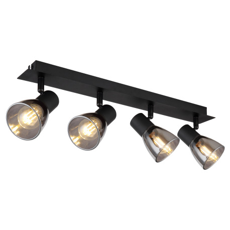 Stropné svietidlo, kov čierny, dymové sklo, DxŠxV:500x70x155mm, bez žiaroviek 4x E14, max. 40W 230V