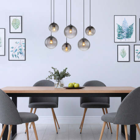 Závesné svietidlo, kov čierny matný, sklo dymovej farby/číre, kábel PVC čierny, možnosť skrátenia vý 8