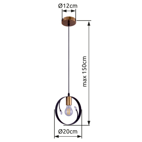 Závesné svietidlo, kov čierny, plastové krištále priehľadné, Ø200, V:1500, bez žiarovky 1xE27, max. 7