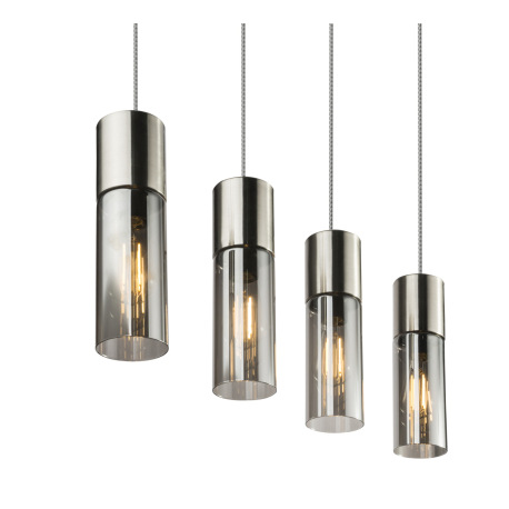 Závesné svietidlo, kov nikel matný, sklo dymové, čiernobiely textilný kábel, DxŠxV:800x90x1560, bez 15