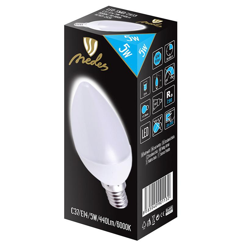 LED žiarovka 5W - C37 / E14 / SMD / 6500K - ZLS702 1