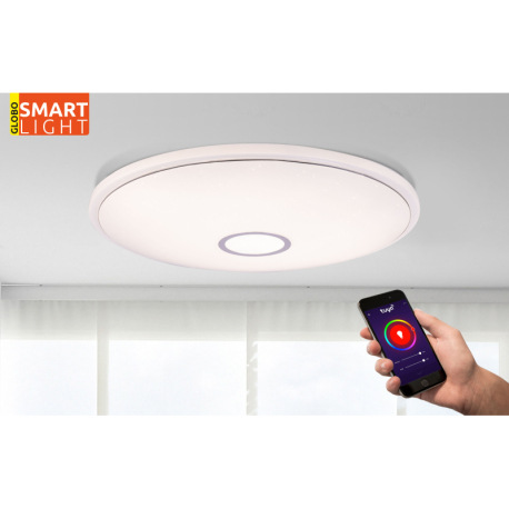 Stropné svietidlo, kov biely, akryl biely, chróm, kompatibilné s Google Assistant a Alexa, časovač, 1