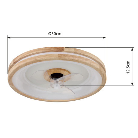 Stropný ventilátor kov biely, drevo, plast biely/transparent, stmievateľný, niekoľko úrovní cez nást 14