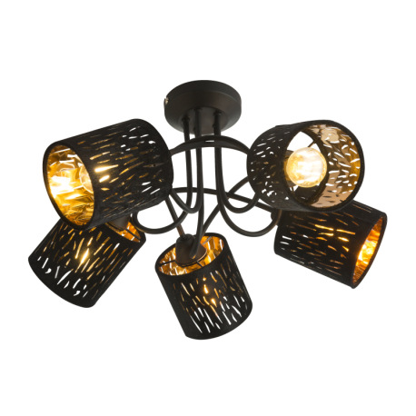 Stropné svietidlo, kov čierny, zamat čierny, Ø460, V:275, bez žiaroviek 5xE14, max. 25W 230V.