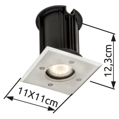 Vonkajšie svietidlo, nerezová oceľ, sklo priehľadné, zaťažiteľnosť až 2000 kg, IP65, DxŠxV: 110x110x 4