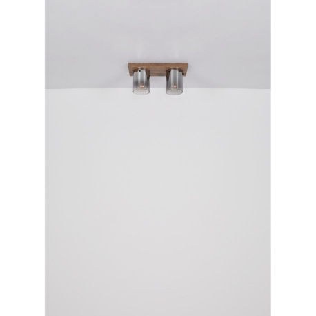 Stropné svietidlo, MDF, vzhľad tmavého dreva, dymové farebné sklo, číry gradient, DxŠxV: 410x160x180 6