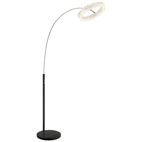 Stojacia lampa, matný čierny kov, číry akryl, číre sklenené kryštály, čierny PVC kábel, dotykové zap