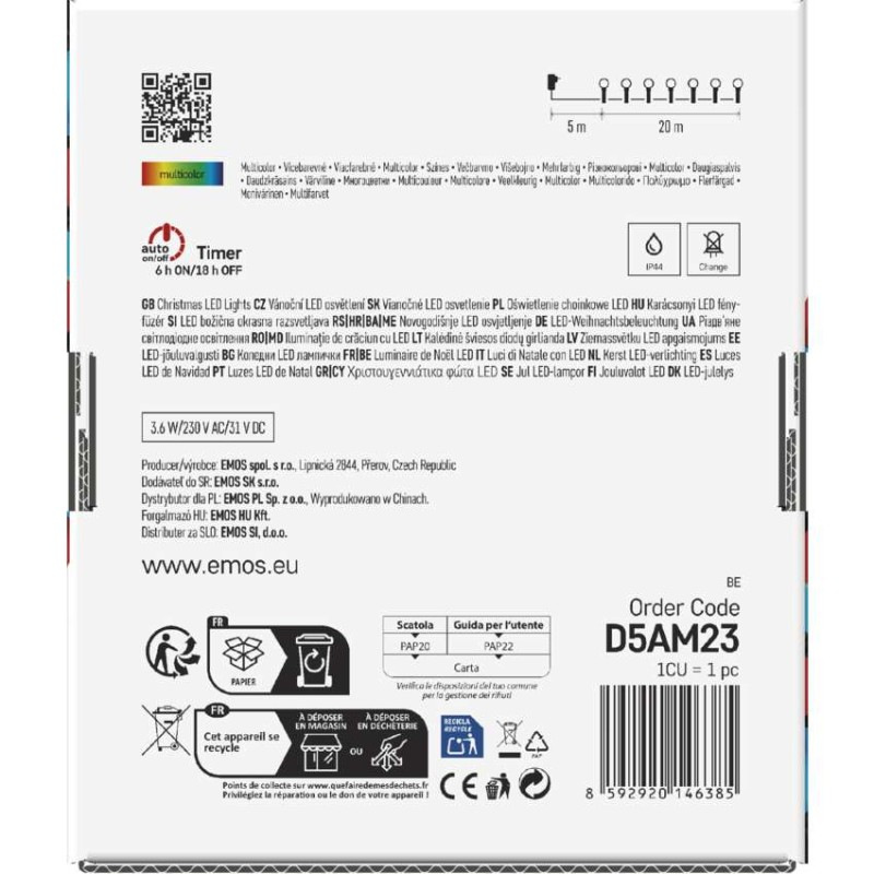 LED vianočná cherry reťaz – guličky, 20 m, vonk. aj vnútor., multicolor, programy, časovač 10