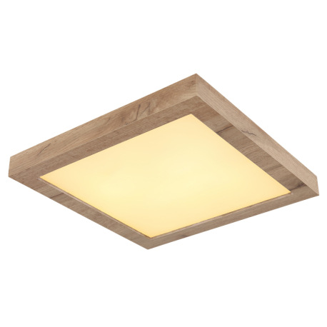 Stropné svietidlo, matný biely kov, MDF imitácia tmavého dreva, plast biely, DxŠxV: 350x350x60mm, vr