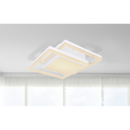 Stropné svietidlo, kov/akryl opál biely, kompatibilné s Google Assistant a Alexa, časovač, pamäťová 2