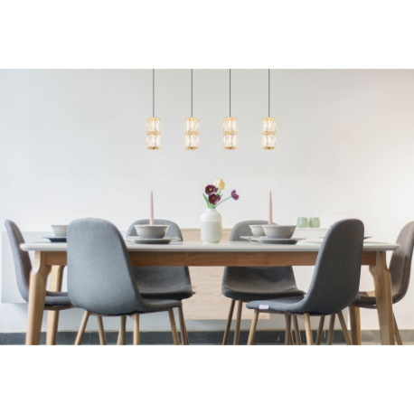 Závesná lampa kov zlatej farby antik, kov čierny matný, krištáľové číre sklo, kábel PVC čierny, výšk 9
