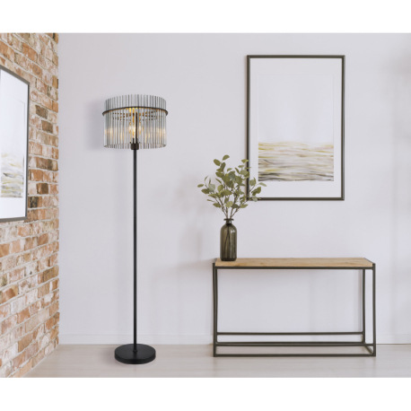 Stojanové svietidlo, kov čierny matný, sklenené tyčinky dymovej farby, kábel PVC čierny, nožný spína 14