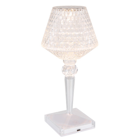 Nabíjateľná stolová lampa číry plast s krištáľovým efektom, dotykové zapnutie/vypnutie, stmievateľná