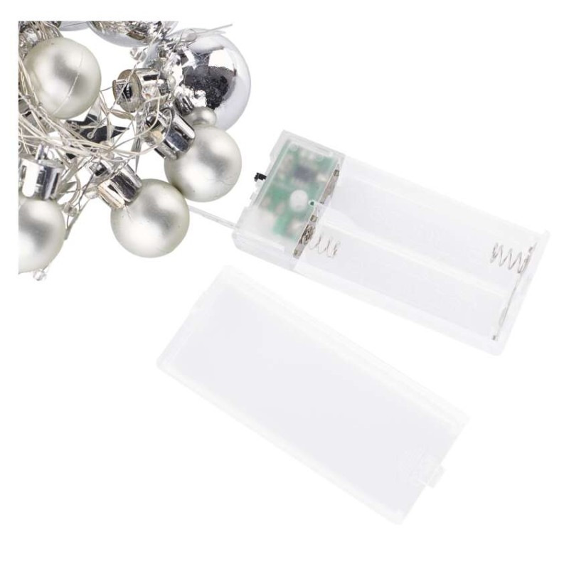 LED vianočná girlanda – strieborné guličky, 1,9 m, 2x AA, vnútorný, teplá biela, časovač 7