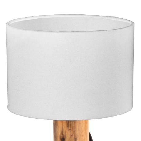 Stolná lampa, prírodná farba dreva, kov, biely textil, kolískový vypínač na kábli, eukalyptové drevo 2