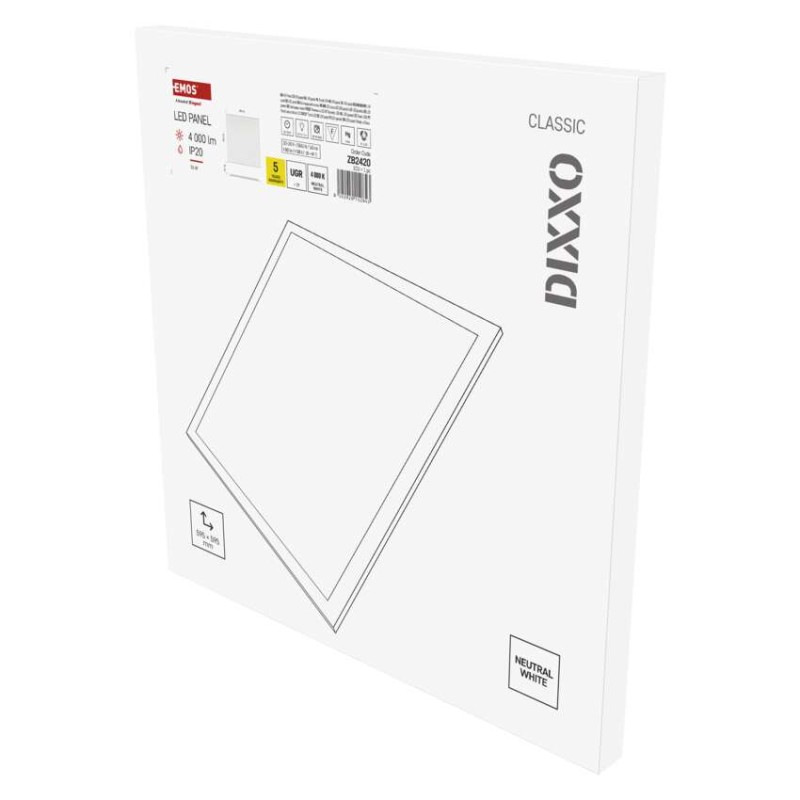 LED panel DIXXO backlit 60×60, štvorcový vstavaný biely, 36W neutrálna b. UGR