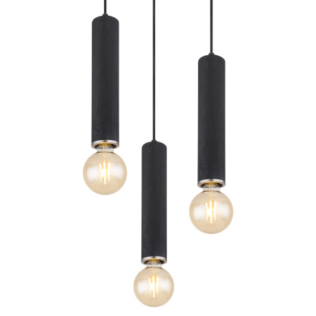 Závesné svietidlo, kov čierny, drevo čierne, kov nikel, textilný čierny kábel, ø: 350mm, V:1600mm, b 4