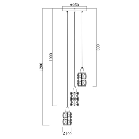 Závesné svietidlo, kov bronzový, sklenené krištále dymové, chróm, Ø250, V:1200, bez žiaroviek 3xE14, 10
