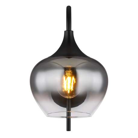 Nástenné svietidlo kov čierny matný, sklo dymovej farby, vypínač na výrobku, smer svetla: nadol, ŠxV 3