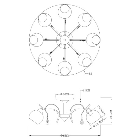 Stropné svietidlo, chróm, nikel matný, sklo biele, K5 kryštály, Ø 630, V: 240, bez žiaroviek 8xE14, 2