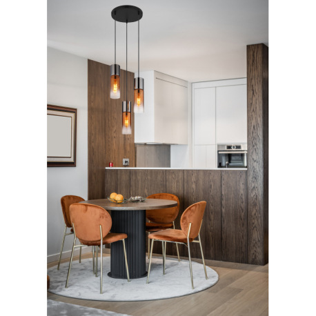 Závesné svietidlo, kov čierny, sklo medenej farby, priehľadné, kov čierny chróm, textilný kábel čier 7