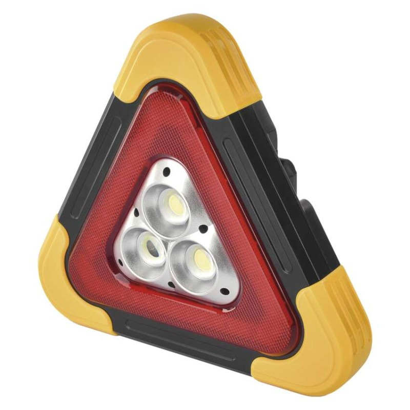 LED výstražný trojuholník, dobíjateľný, COB LED + červená LED