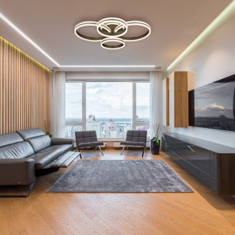 Stropné svietidlo, kov a hliník titánová farba, plastové krištále, akryl biely, stmievateľné, niekoľ 9