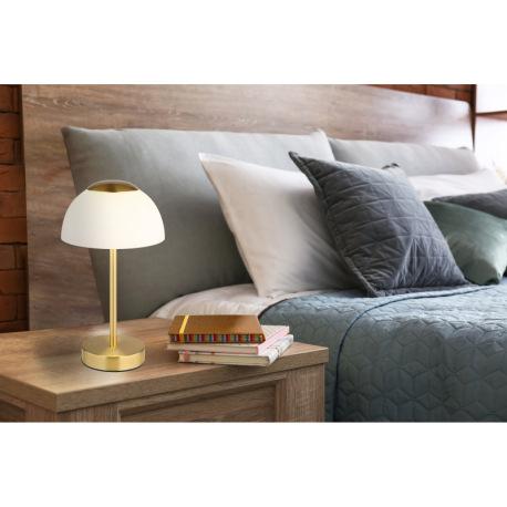 Nabíjateľná stolová lampa, kov mosadz matná, sklo biele, dotykové zapnutie/vypnutie, plynulá regulác 11