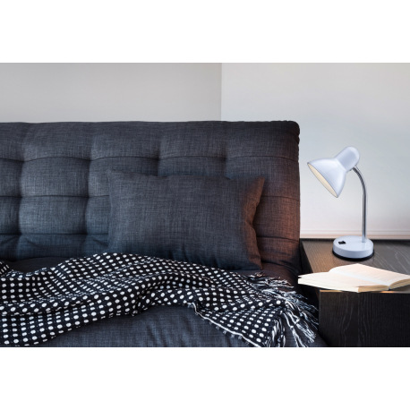 Stolová lampa, kov biely, plast biely, chróm, flexi, kábel 1,6m, vypínač, ŠxV: 215x350, bez žiarovky 2