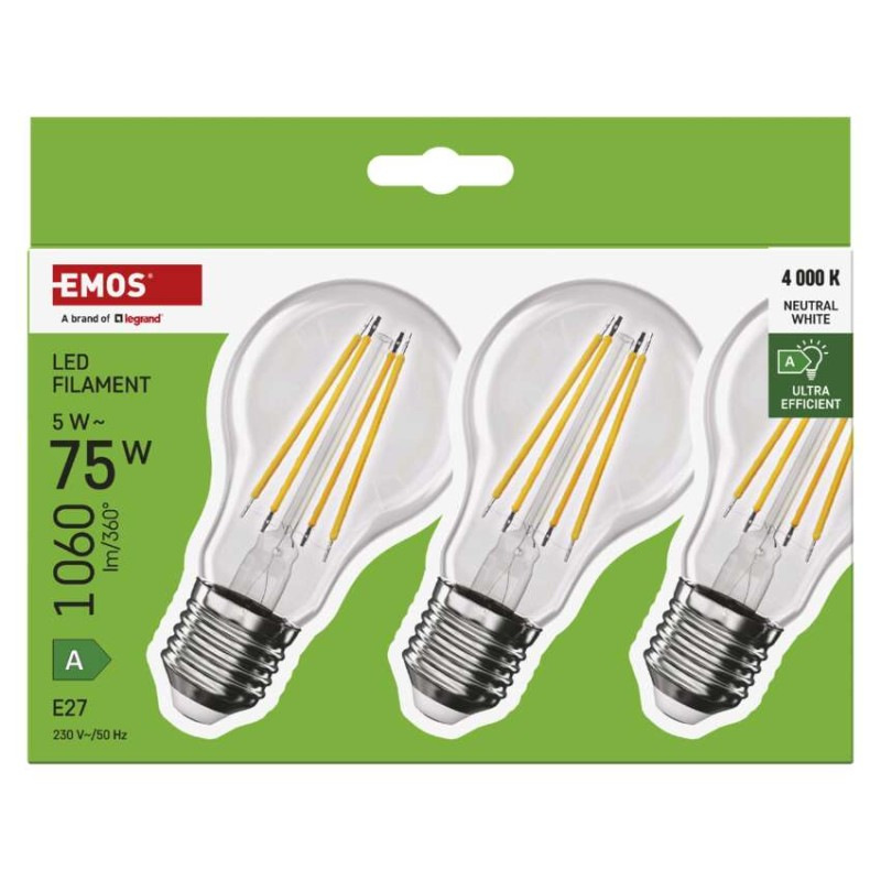 LED žiarovka Filament A CLASS A60 / E27 / 5 W (75 W) / 1 060 lm / neutrálna biela 7