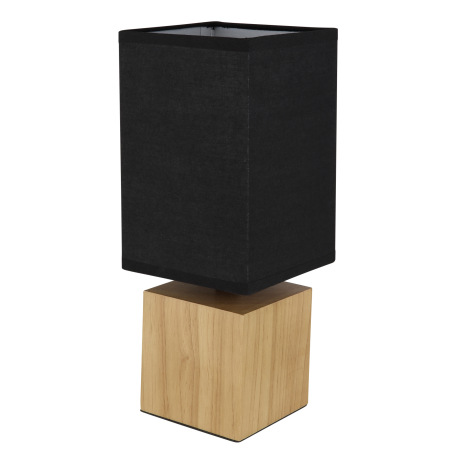 Stolná lampa prírodné drevo, textil čierny, kábel PVC čierny, kolískový vypínač na kábli, DxŠxV: 120 2