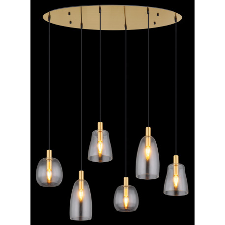 Závesné svietidlo kov mosadzná farba, sklo číre, kábel PVC čierny, možnosť nastavenia výšky, 3 rôzne 14