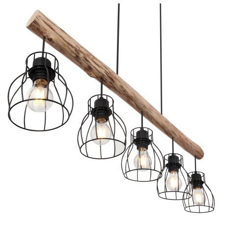 Závesné svietidlo, kov čierny, drevo, DxŠxV:1000x136x1400, bez žiaroviek 5xE27, max. 40W 230V 16
