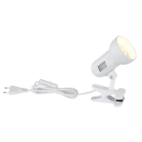 Stolová lampa, štipcové, kov biely, biely plast, nastaviteľné, vypínač, ŠxV:160x210, bez žiarovky 1x 7