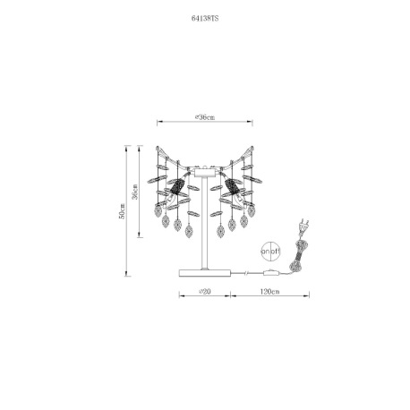 Stolové svietidlo, kov strieborná matná, sklenené krištále dymové, číre, kábel PVC, kolískový vypína 5