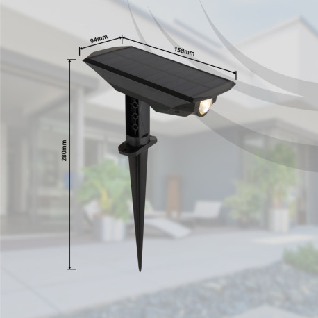 Solárne svietidlo, plast čierny, plast priehľadný, vypínač, nastaviteľné, nastaviteľný svetelný kuže 20