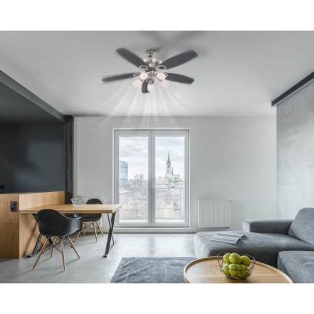 Stropný ventilátor, chróm, nikel matný, biele sklo, MDF buk, MDF grafit, 3 rýchlosti, 2 smery otáčan 8