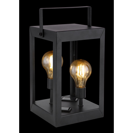 Solárne svietidlo, kov čierny, plast jantár, lampáš s dvomi žiarovkami Edison, IP44, vypínač, akumul 12