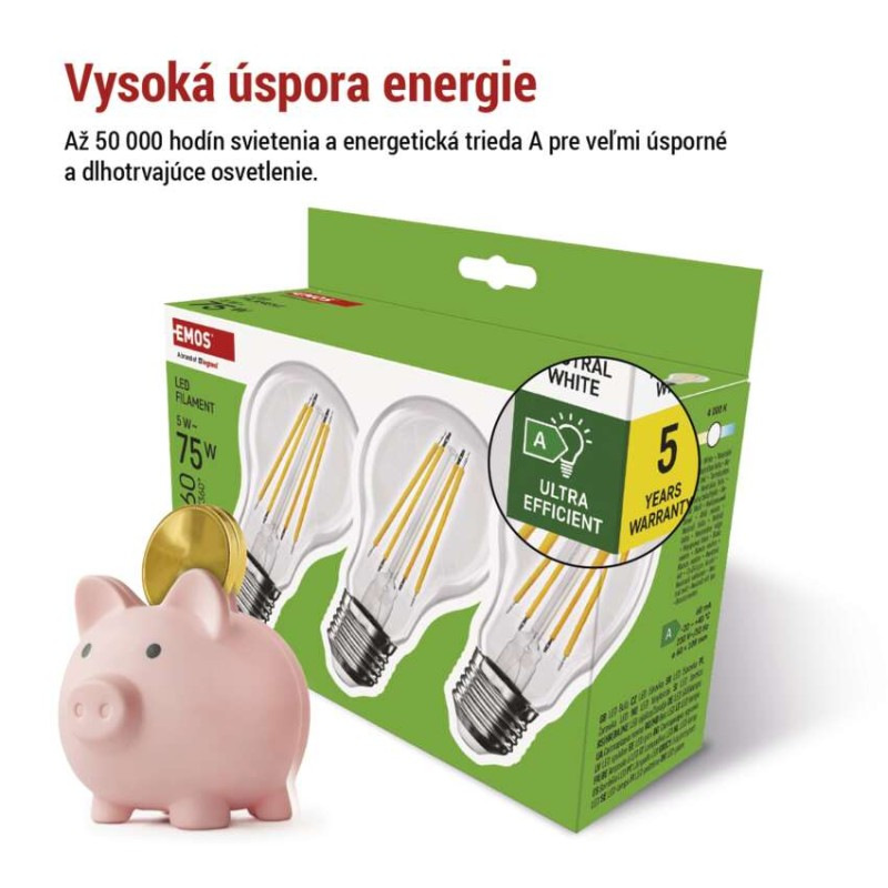 LED žiarovka Filament A CLASS A60 / E27 / 5 W (75 W) / 1 060 lm / neutrálna biela 2