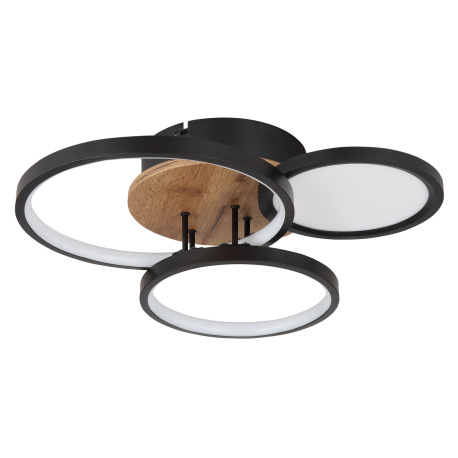 Stropné svietidlo, kov čierny, MDF vzhľad dreva, plast biely, DxŠxV:400x380x105mm, vrátane LED 30W 2 11