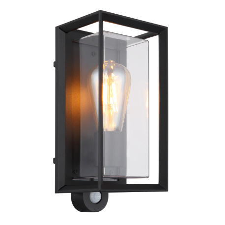 Vonkajšie svietidlo, matný čierny hliník, číry plast, senzor súčasťou balenia, IP44, ŠxV: 130x280mm,