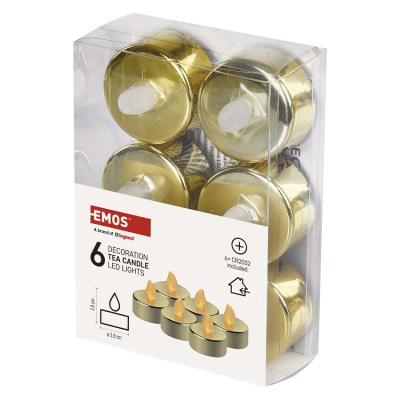 LED dekorácia – 6x čajová sviečka zlatá, 6x CR2032, vnútorná, vintage 1