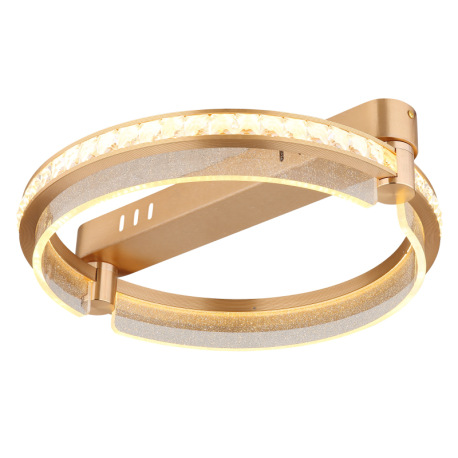 Stropné svietidlo, kov zlatej farby, hliník zlatej farby brúsený, K5 krištále číre, akryl číry, stmi 6