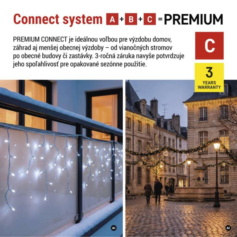 Premium LED spojovacia reťaz biela – cencúle, 3 m, vonkajšia, studená biela 2