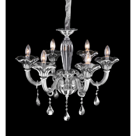 Luster, kov, chróm, sklo, K5 kryštály dymové, Ø: 620, V: 1450, bez žiaroviek 6xE14, max. 40W 230V 6