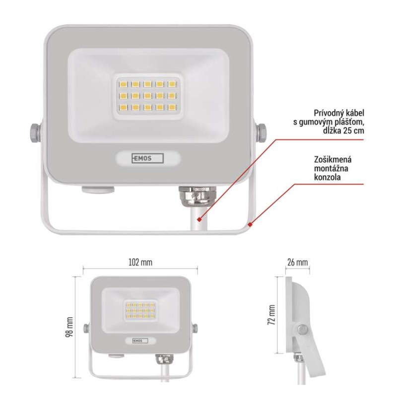 LED reflektor GLARO 10W, biely, IP65, 1000 lm, neutrálna biela 9