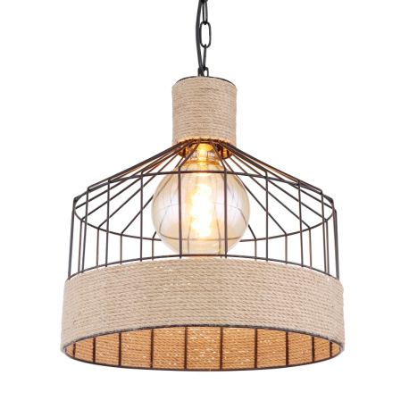 Závesné svietidlo, kov čierny matný, konopné lano hnedé, čierna reťaz, Ø 350, V: 1350, bez žiarovky 4