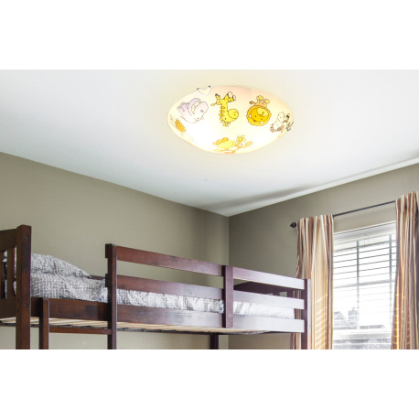 Stropné svietidlo, biela, viacfarebné sklo s detským vzorom, Ø 300, V: 65, bez žiaroviek 2xE27, max. 2